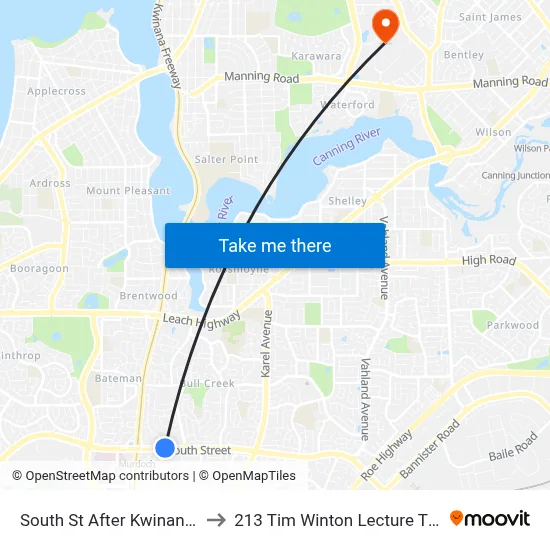 South St After Kwinana Fwy to 213 Tim Winton Lecture Theatre map