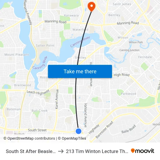 South St After Beasley Rd to 213 Tim Winton Lecture Theatre map