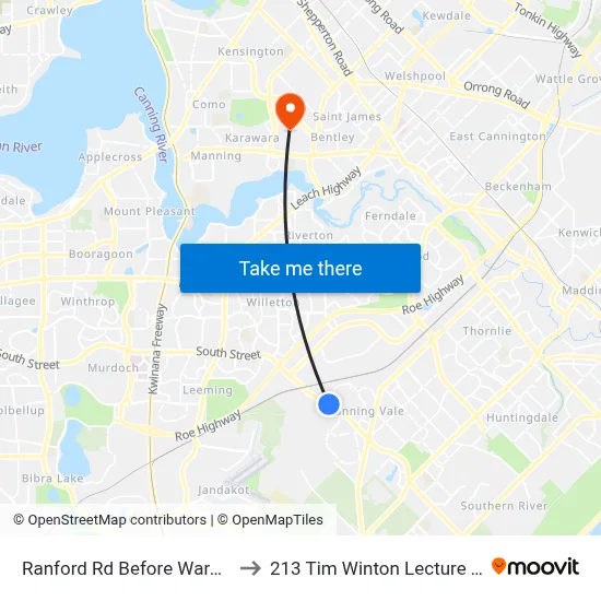 Ranford Rd Before Waratah Bvd to 213 Tim Winton Lecture Theatre map