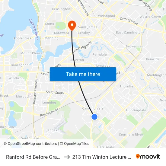 Ranford Rd Before Grand Bvd to 213 Tim Winton Lecture Theatre map
