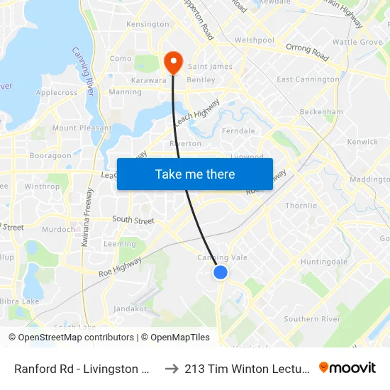 Ranford Rd - Livingston Marketplace to 213 Tim Winton Lecture Theatre map
