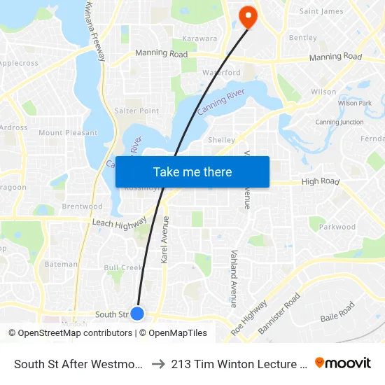 South St After Westmorland Dr to 213 Tim Winton Lecture Theatre map