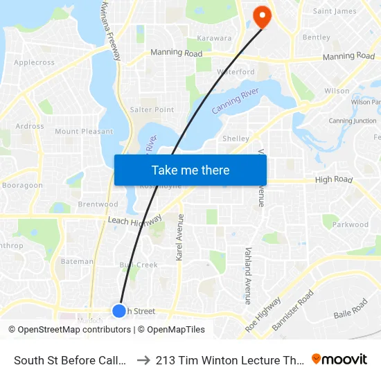South St Before Calley Dr to 213 Tim Winton Lecture Theatre map