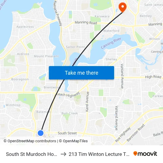 South St Murdoch Hospital to 213 Tim Winton Lecture Theatre map