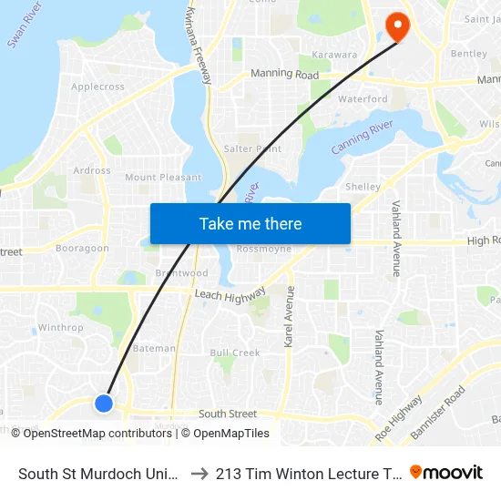 South St Murdoch University to 213 Tim Winton Lecture Theatre map