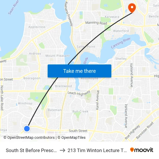 South St Before Prescott Dr to 213 Tim Winton Lecture Theatre map