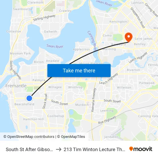 South St After Gibson St to 213 Tim Winton Lecture Theatre map