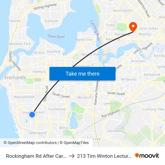 Rockingham Rd After Carrington St to 213 Tim Winton Lecture Theatre map