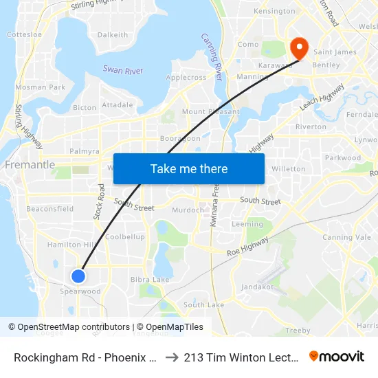 Rockingham Rd - Phoenix Shopping Ctr to 213 Tim Winton Lecture Theatre map