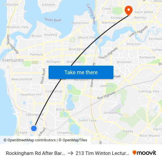 Rockingham Rd After Barrington St to 213 Tim Winton Lecture Theatre map