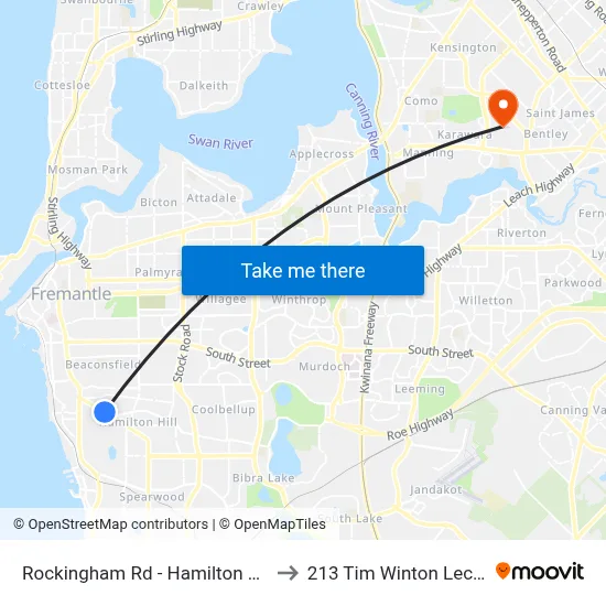 Rockingham Rd - Hamilton Hill Shopping Ctr to 213 Tim Winton Lecture Theatre map