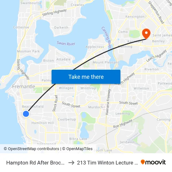 Hampton Rd After Brockman Pl to 213 Tim Winton Lecture Theatre map