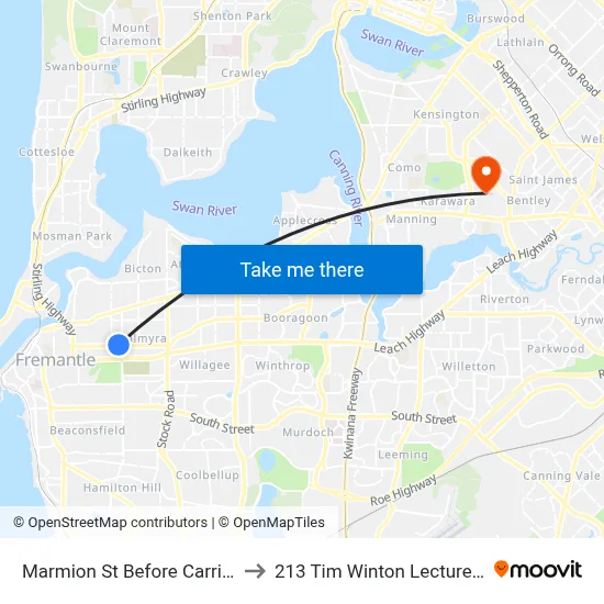 Marmion St Before Carrington St to 213 Tim Winton Lecture Theatre map