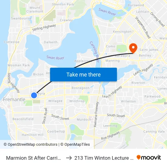 Marmion St After Carrington St to 213 Tim Winton Lecture Theatre map