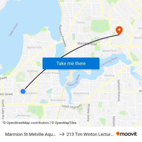 Marmion St Melville Aquatic Centre to 213 Tim Winton Lecture Theatre map