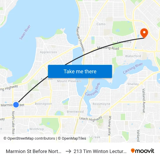 Marmion St Before North Lake Rd to 213 Tim Winton Lecture Theatre map