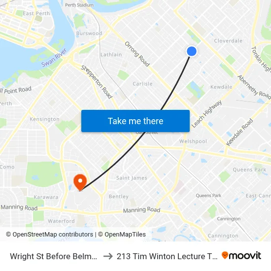 Wright St Before Belmont Av to 213 Tim Winton Lecture Theatre map
