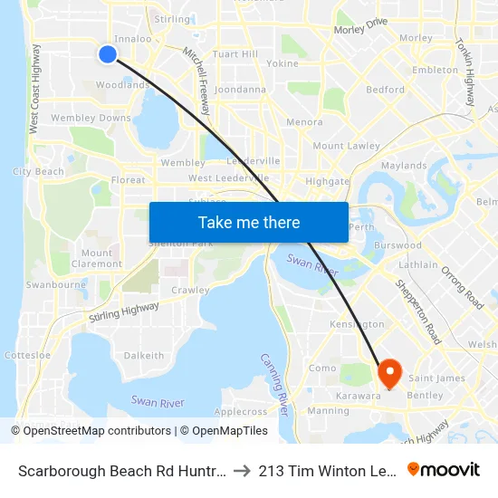 Scarborough Beach Rd Huntriss Road Cat Id 10 to 213 Tim Winton Lecture Theatre map