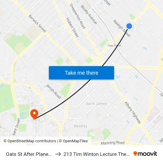 Oats St After Planet St to 213 Tim Winton Lecture Theatre map