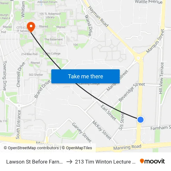 Lawson St Before Farnham St to 213 Tim Winton Lecture Theatre map