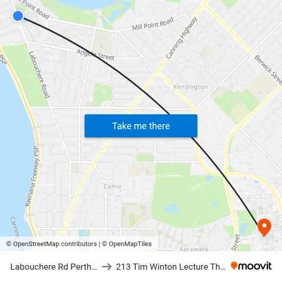 Labouchere Rd Perth Zoo to 213 Tim Winton Lecture Theatre map