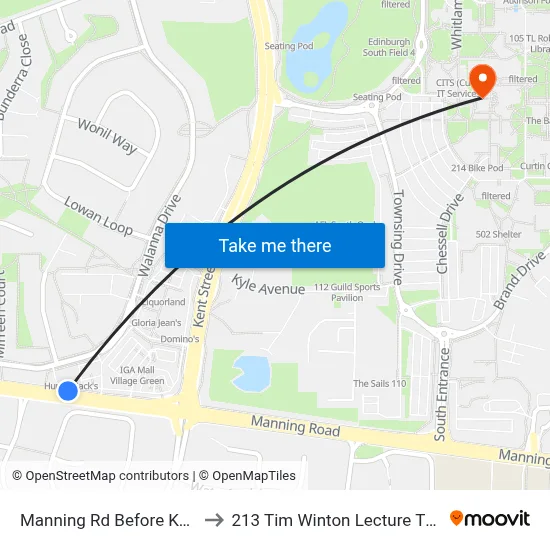 Manning Rd Before Kent St to 213 Tim Winton Lecture Theatre map