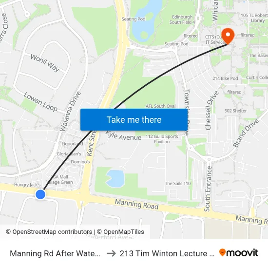 Manning Rd After Waterford Av to 213 Tim Winton Lecture Theatre map