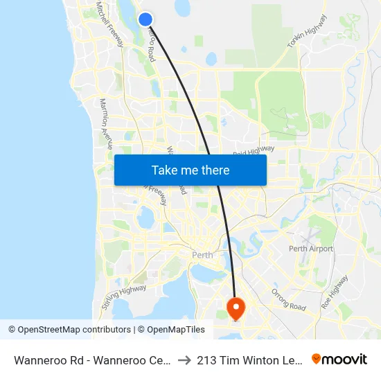 Wanneroo Rd - Wanneroo Central Shopping Ctr to 213 Tim Winton Lecture Theatre map