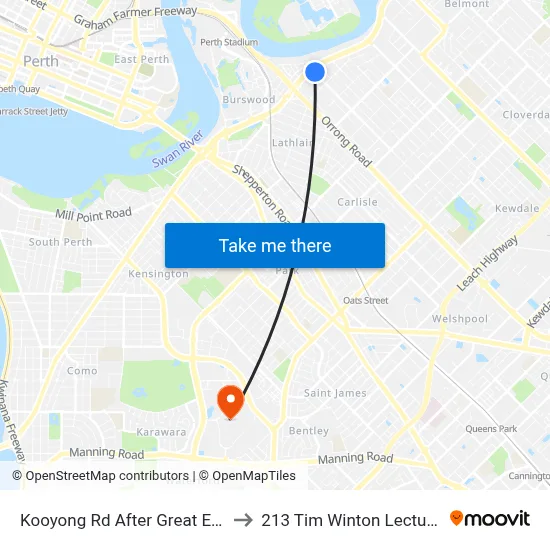 Kooyong Rd After Great Eastern Hwy to 213 Tim Winton Lecture Theatre map
