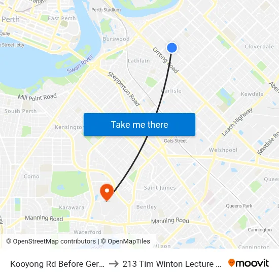 Kooyong Rd Before Gerring Ct to 213 Tim Winton Lecture Theatre map