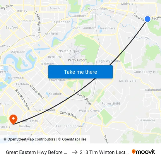 Great Eastern Hwy Before Greenmount Ri to 213 Tim Winton Lecture Theatre map