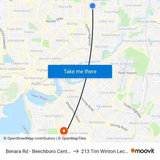 Benara Rd - Beechboro Central Shopping Ctr to 213 Tim Winton Lecture Theatre map
