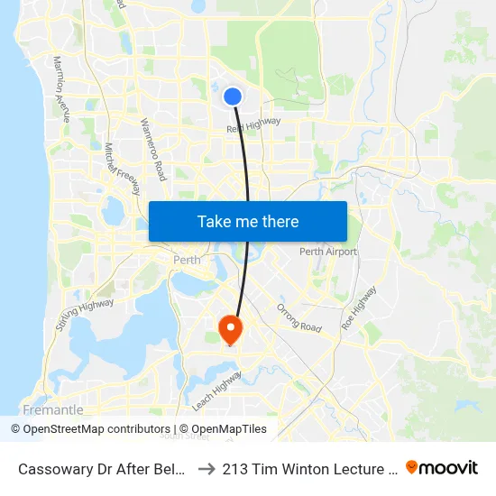 Cassowary Dr After Belair Gdns to 213 Tim Winton Lecture Theatre map