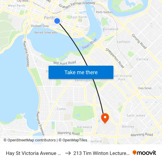 Hay St Victoria Avenue Cat Id 84 to 213 Tim Winton Lecture Theatre map