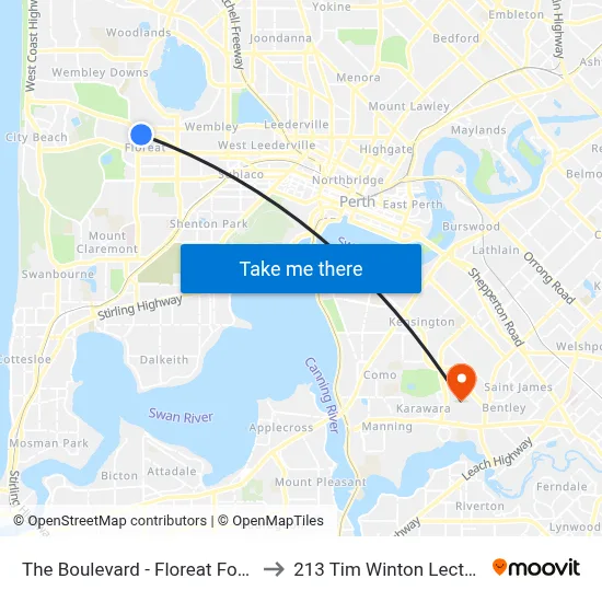 The Boulevard  - Floreat Forum Shop Ctr to 213 Tim Winton Lecture Theatre map
