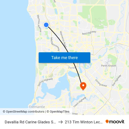 Davallia Rd Carine Glades Shopping Centre to 213 Tim Winton Lecture Theatre map