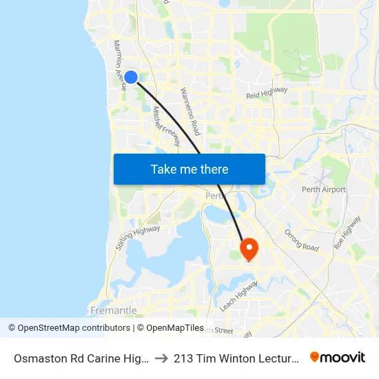 Osmaston Rd Carine High School to 213 Tim Winton Lecture Theatre map