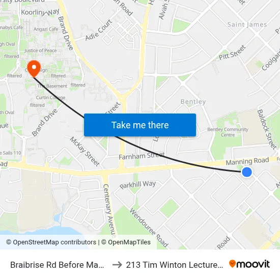 Braibrise Rd Before Manning Rd to 213 Tim Winton Lecture Theatre map