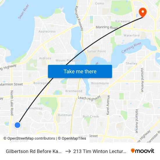 Gilbertson Rd Before Kardinya Rd to 213 Tim Winton Lecture Theatre map
