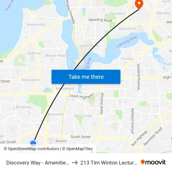 Discovery Way - Amenities Building to 213 Tim Winton Lecture Theatre map