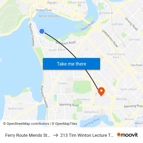 Ferry Route Mends St Jetty to 213 Tim Winton Lecture Theatre map