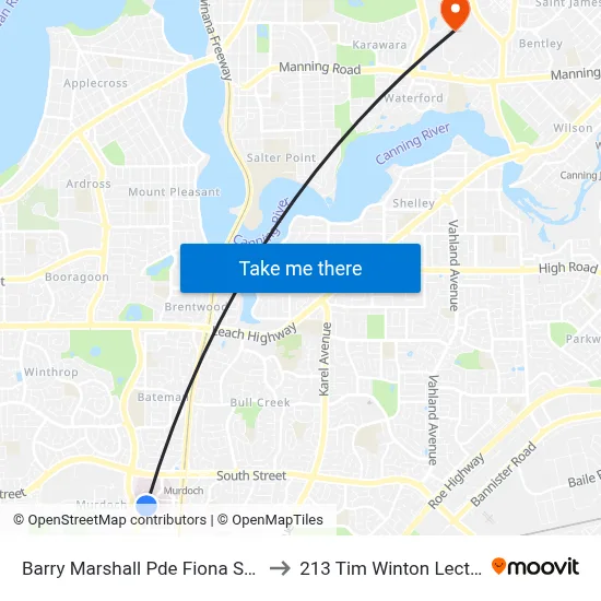 Barry Marshall Pde Fiona Stanley Hospital to 213 Tim Winton Lecture Theatre map