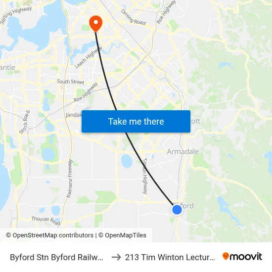 Byford Stn Byford Railway Station to 213 Tim Winton Lecture Theatre map