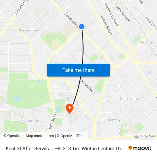 Kent St After Berwick St to 213 Tim Winton Lecture Theatre map