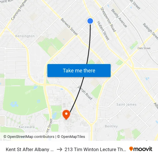 Kent St After Albany Hwy to 213 Tim Winton Lecture Theatre map