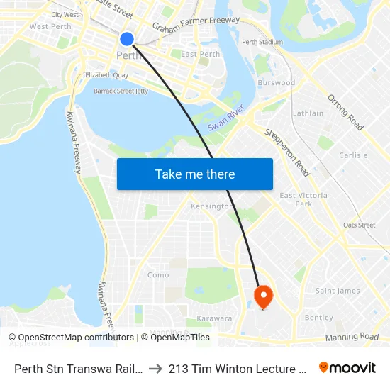 Perth Stn Transwa Rail Perth to 213 Tim Winton Lecture Theatre map