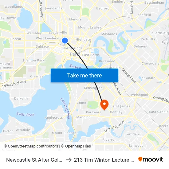 Newcastle St After Golding St to 213 Tim Winton Lecture Theatre map