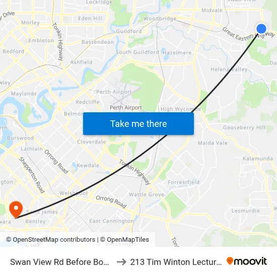 Swan View Rd Before Boorabilla Wy to 213 Tim Winton Lecture Theatre map
