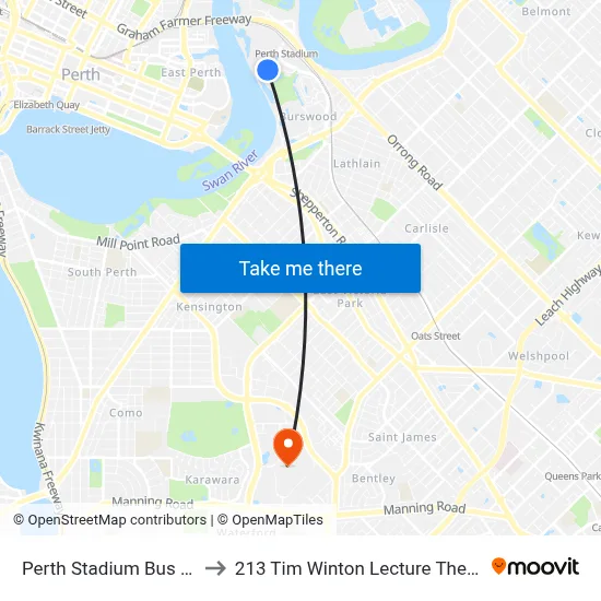 Perth Stadium Bus Stn to 213 Tim Winton Lecture Theatre map