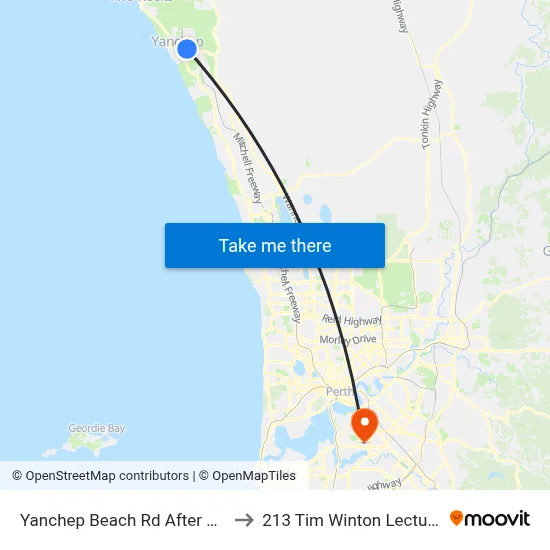 Yanchep Beach Rd After Mapleton Dr to 213 Tim Winton Lecture Theatre map